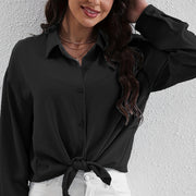 Womens Lapel-collar Long-sleeve Shirt With A Stretchy Stylish Casual Outerwear Design
