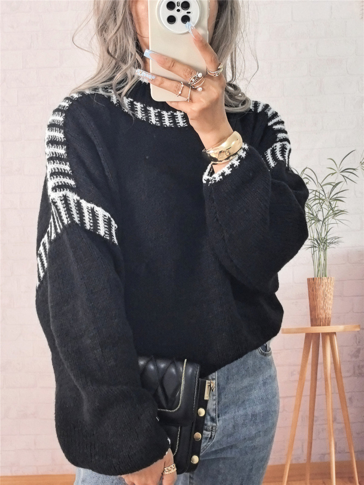 Leisure Pullover Half Turtleneck Knitted Sweater for Women
