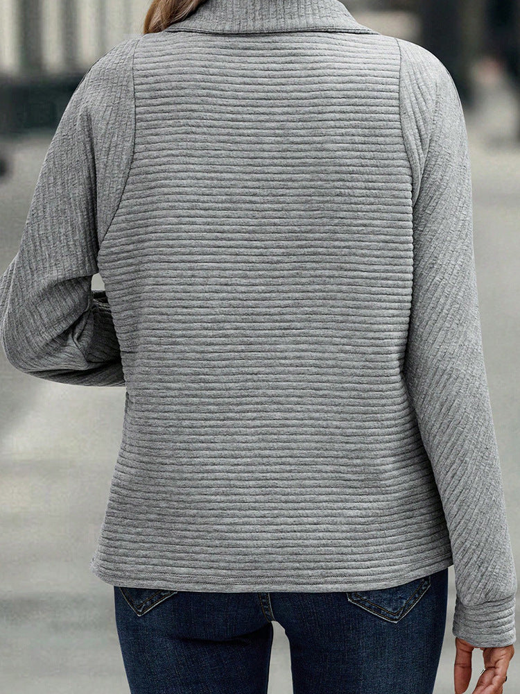 Women's Striped Zipper Stand Collar Sweatshirt