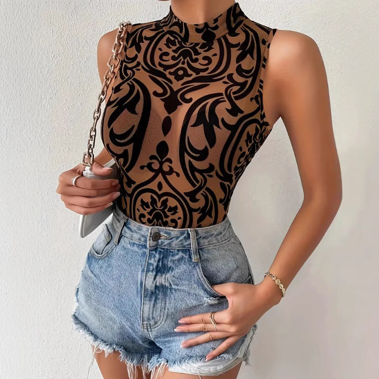 Women's Geometric Print Sleeveless Slim Fit Jumpsuit