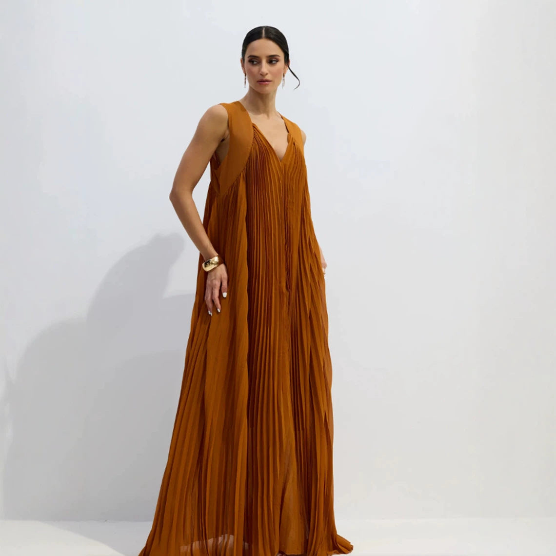 Chiffon Pleated Strap Maxi Dress
