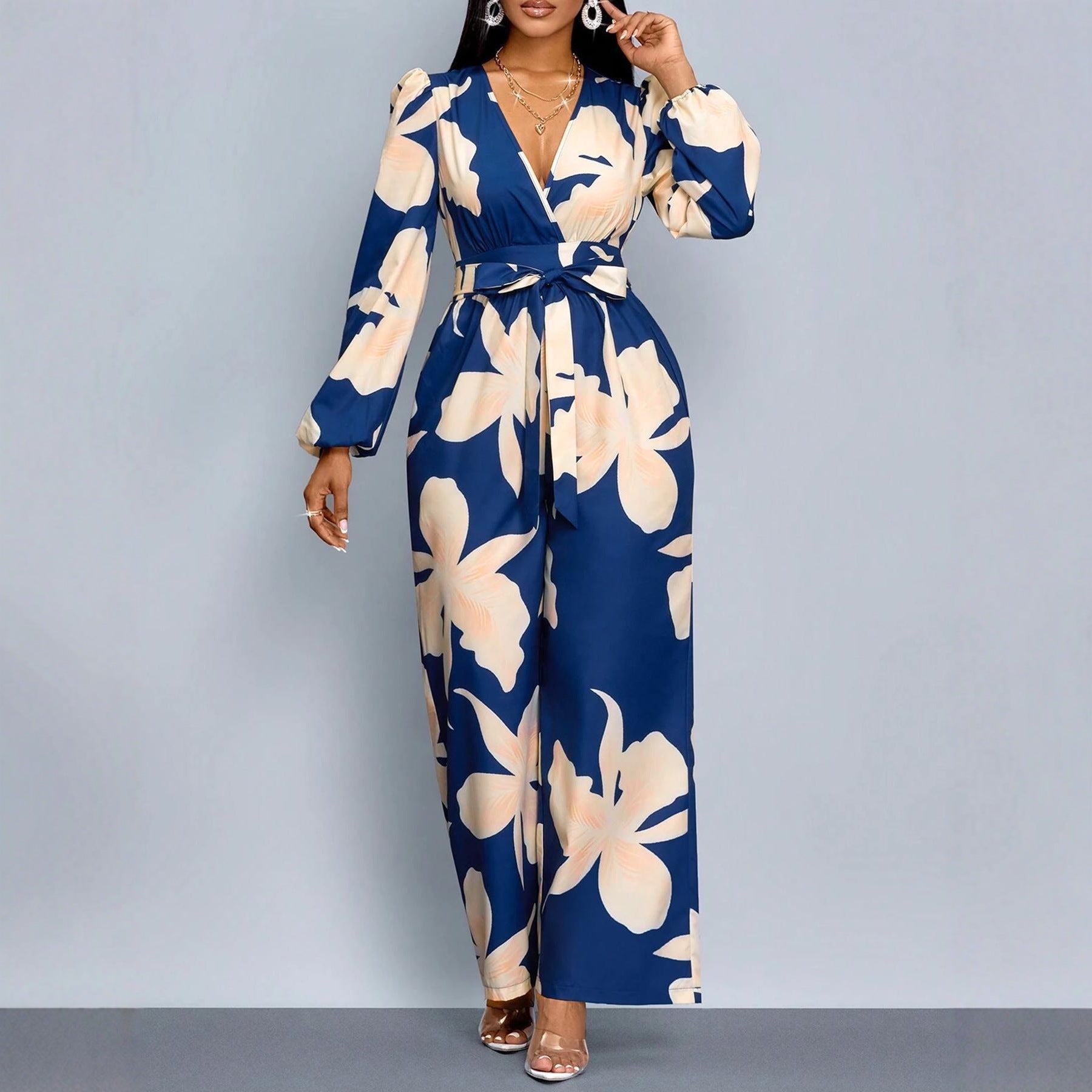 Women's Floral Print Long Sleeve Jumpsuit Romper