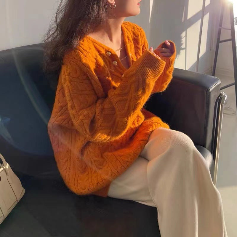 Cable-knit Pullover Women's Mid-length Sweater