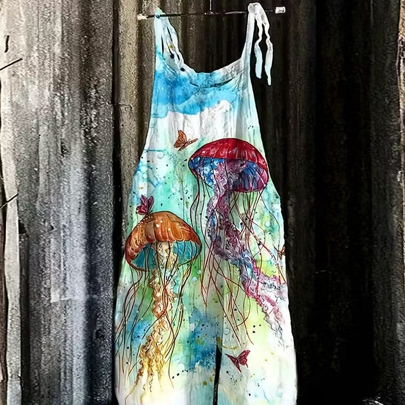 3D Printed Casual Suspender Overalls & Wide-Leg Pants