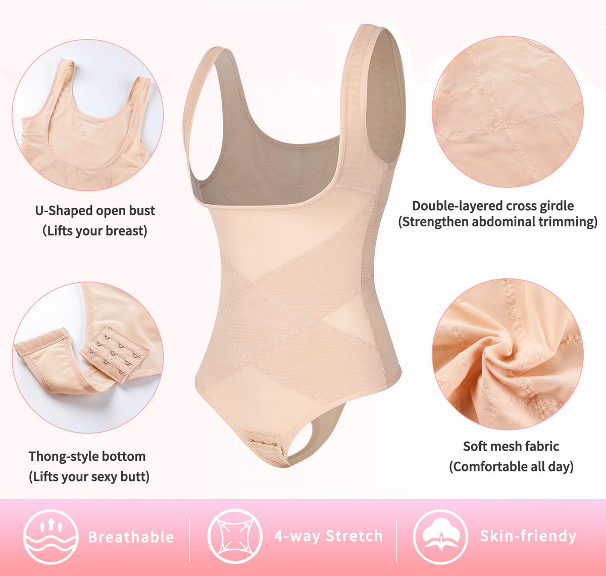 Mesh Breathable Slim Fit Wide Shoulder Strap Corset Belly Contracting Jumpsuit