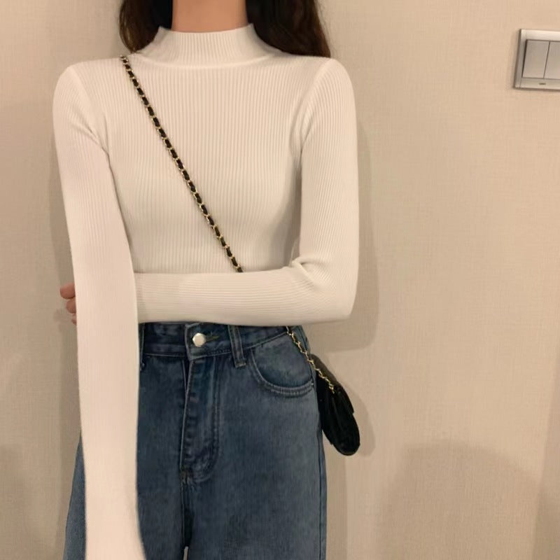 Slim-Fit Mock Neck Long-Sleeve Layering Sweater
