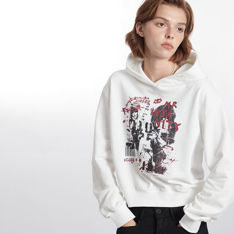 Retro Letter Print Women's Cropped Hoodie