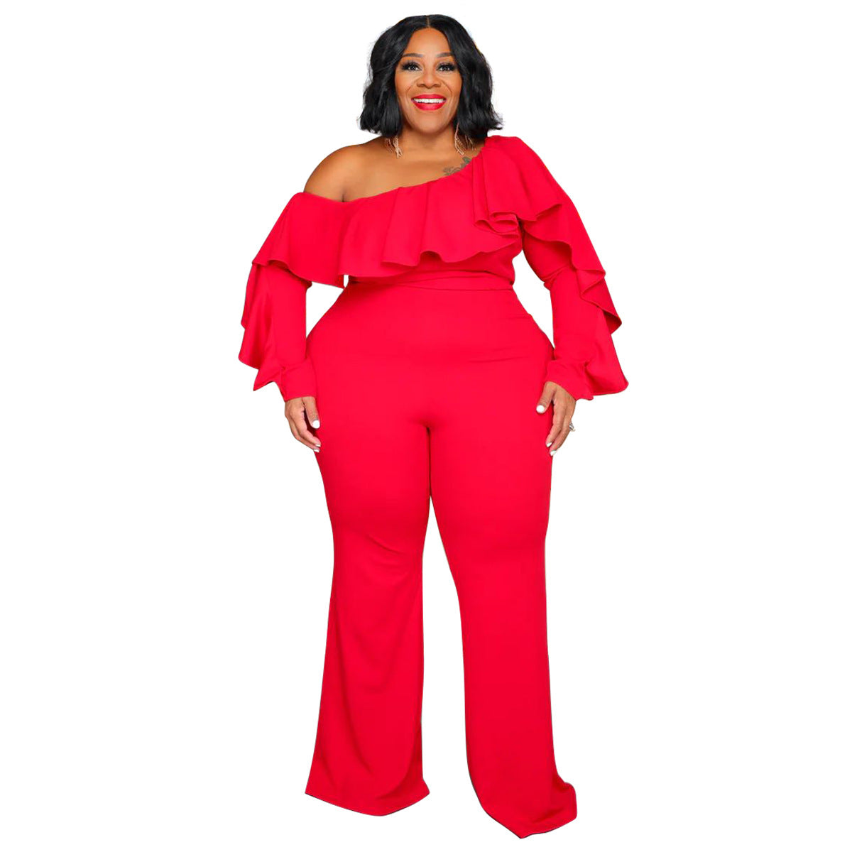 Chic Off-Shoulder Plus-Size Loose Jumpsuit