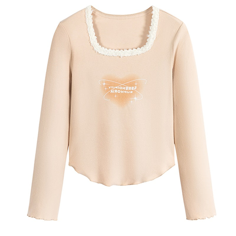 T-Shirt Irregular Bottom Plush Square Neck Top