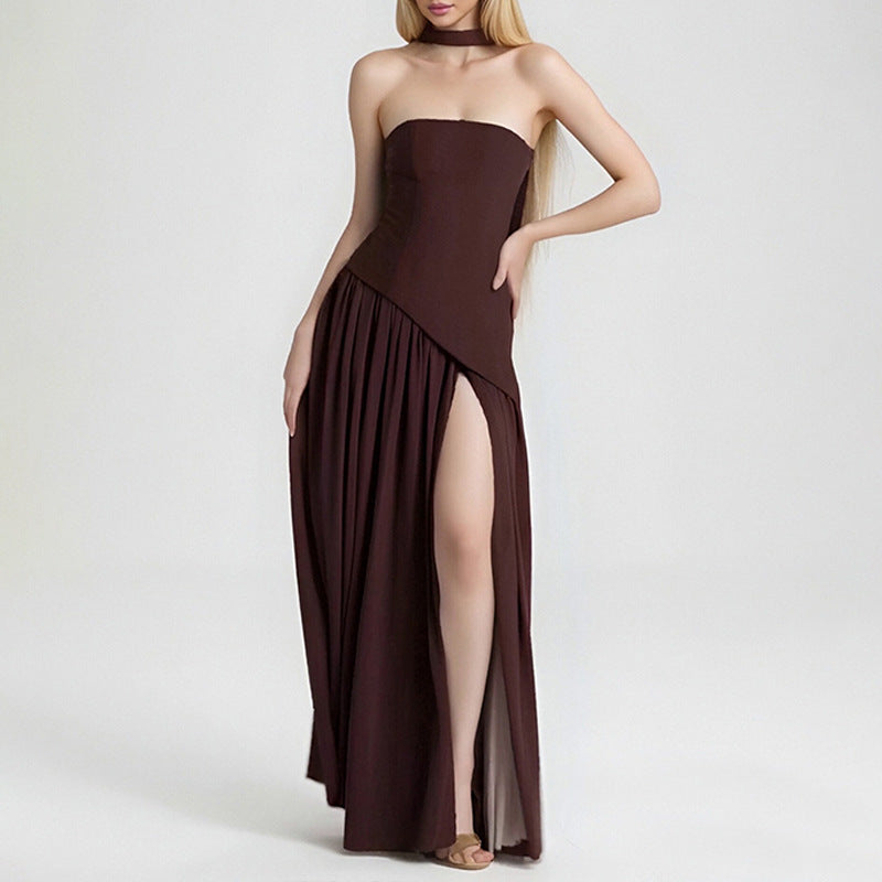 Elegant French Slit Midi Dress - Slim Fit Summer Style