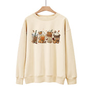 Pumpkin Coffee Halloween Casual Loose Pullover Sweatshirt