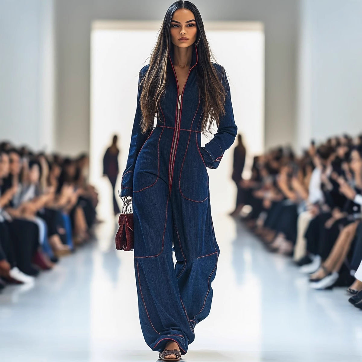 Plus Size V-Neck Casual Pocket Jumpsuit