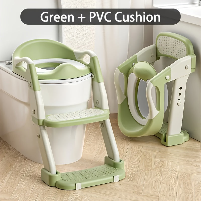 3‑in‑1 Adjustable Portable Toilet Seat with Foldable Step Stool and Safety Harness – Multi‑Color Plastic Design