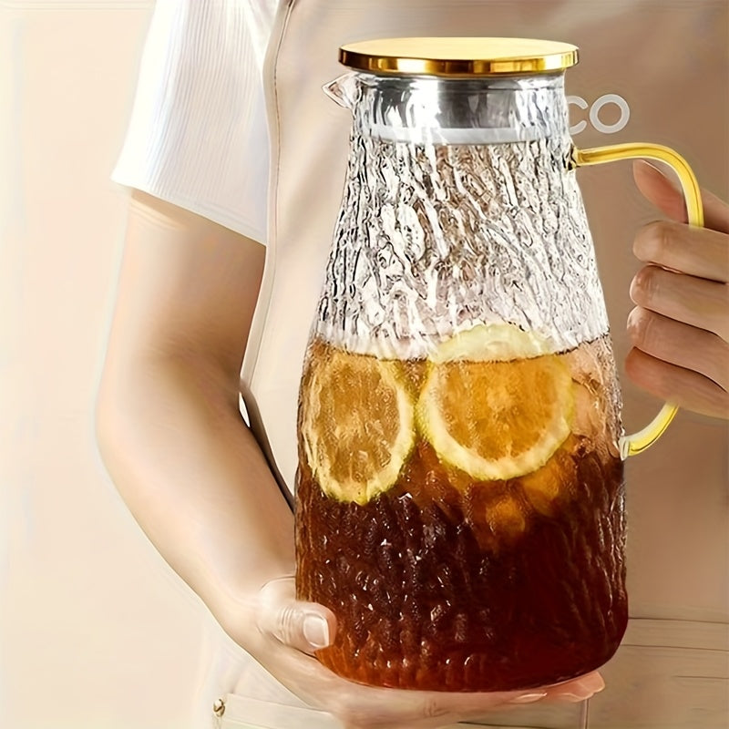 71.71 oz (2 L) Borosilicate Glass Water Jug with Lid, Filter and Wide Yellow Handle