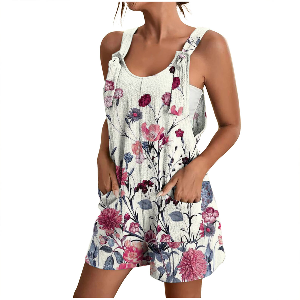 Casual Printed V-Neck Pocket Jumpsuit