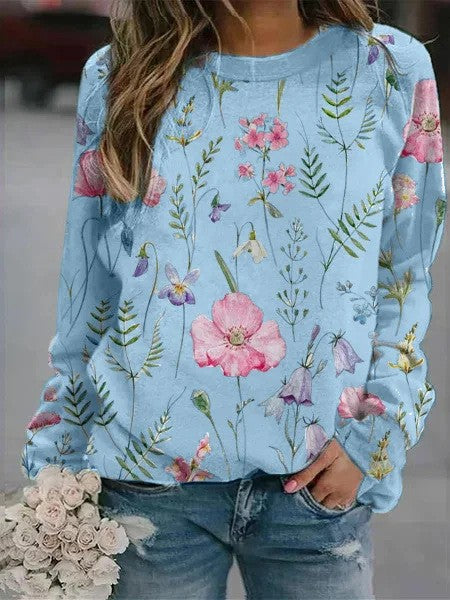 Floral 3D Round Neck Pullover Sweater