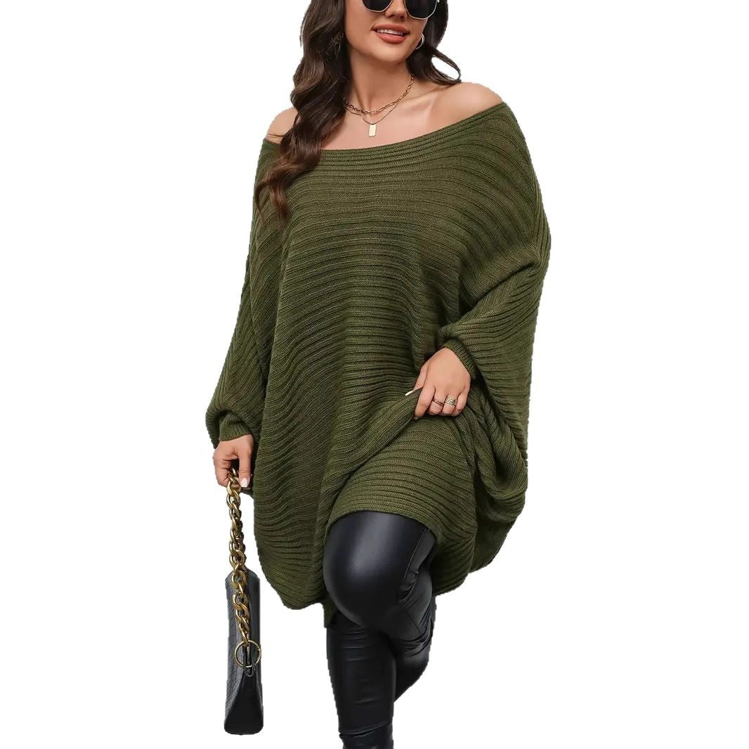 Loose All-matching Crew-neck Batwing Sleeve Pullover Women's Large Size Sweater