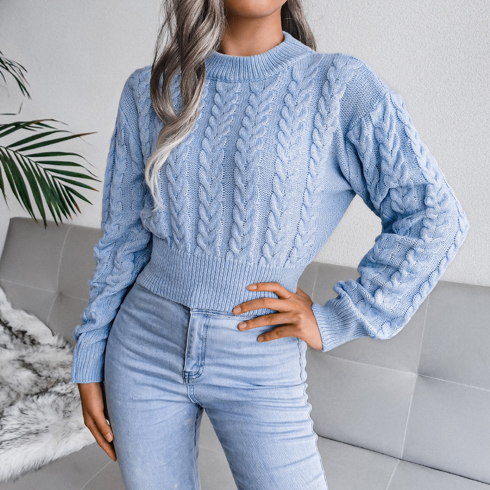 Cable Knit Waist Cinched Cropped Sweater