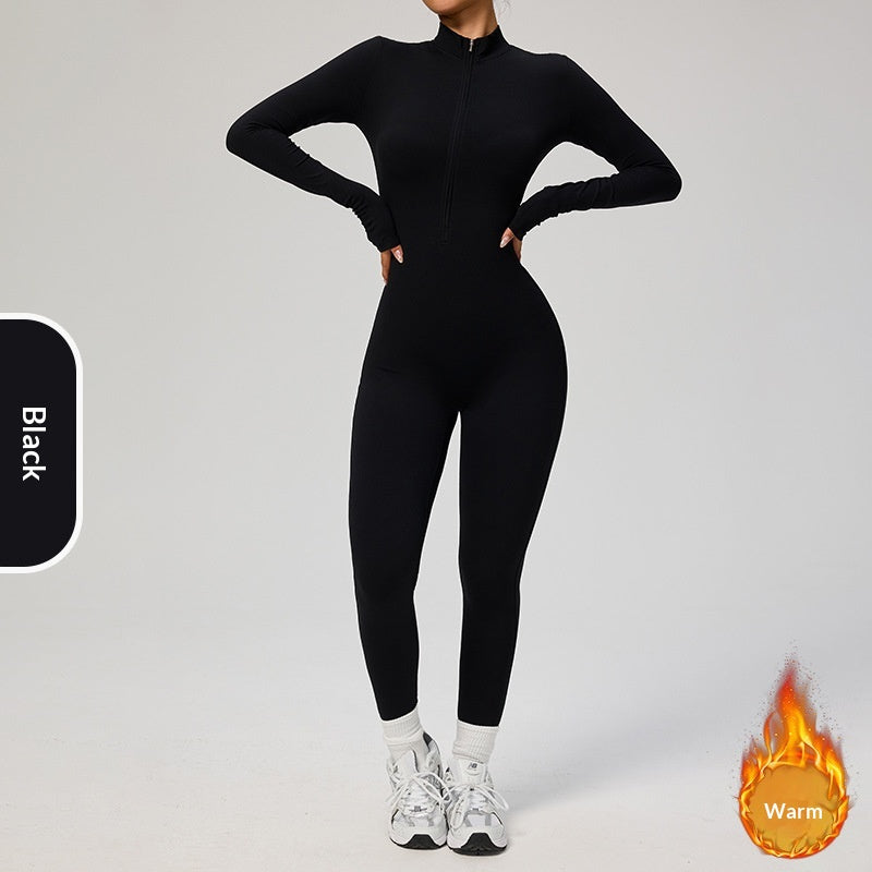 Women's Fleece-Lined Long-Sleeve Yoga Jumpsuit