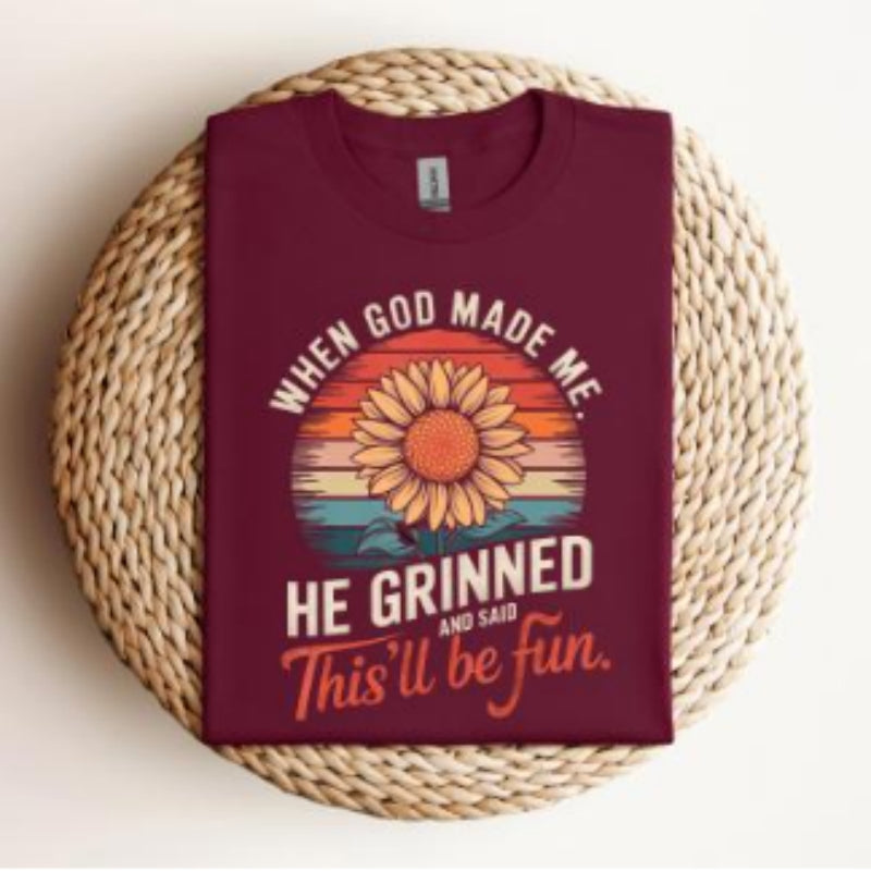 Vibrant Wine-Red Cartoon Tee – Short Sleeve, Loose Fit