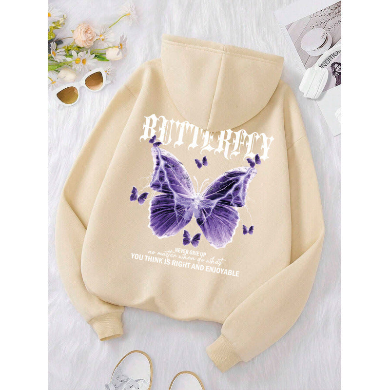 Women's Purple Butterfly Print Sports Hoodie Sweatshirt