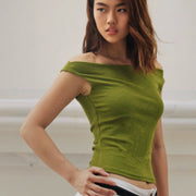 Off-Shoulder Elastic Tencel Knit Vest – Double‑Layer Comfort & Style