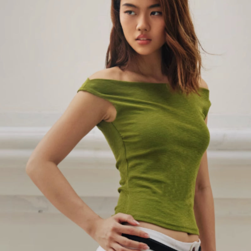 Off-Shoulder Elastic Tencel Knit Vest – Double‑Layer Comfort & Style