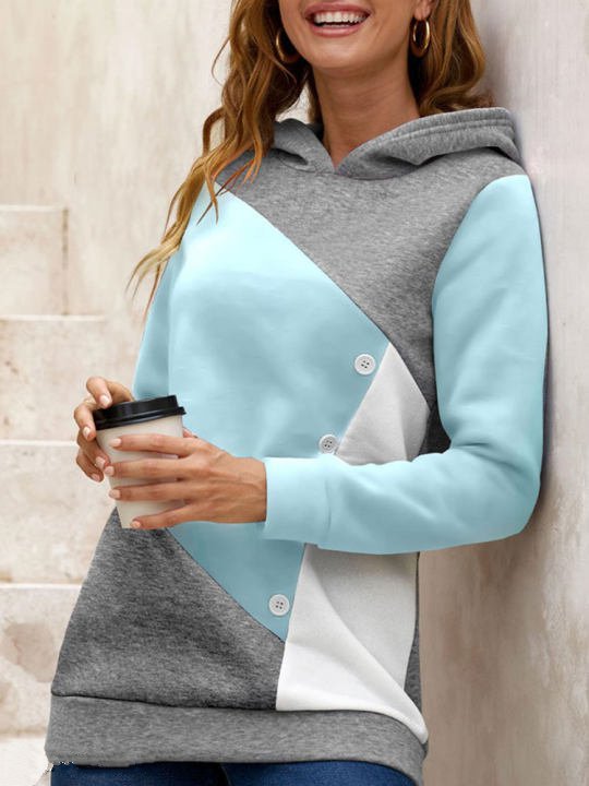 Color Block Fleece Hooded Sweatshirt for Women