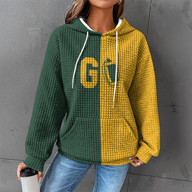 Cozy Waffle Knit Hooded Sweatshirt for Women