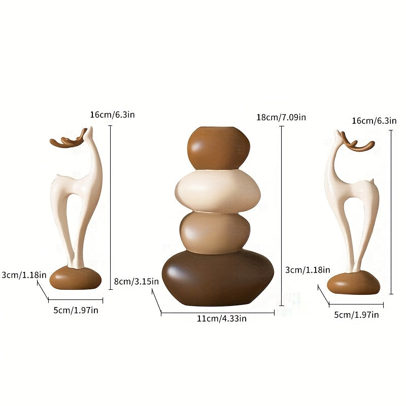 3pcs Resin Stone Vase Set, Vases Can't Store Water, Can Only Decorate Artificial Flowers, Lucky Deer, Christmas Elk Set, Table Decoration for Living Room Dining Room TV Cabinet Housewarming Gift, No…