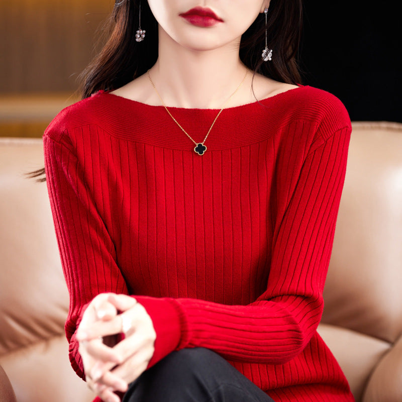 Women's Off-neck Knitted Bottoming Shirt Autumn and Winter New