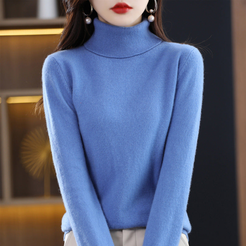 Womens High-neck Wool Sweater a Loose Versatile Knit Perfect for the Office