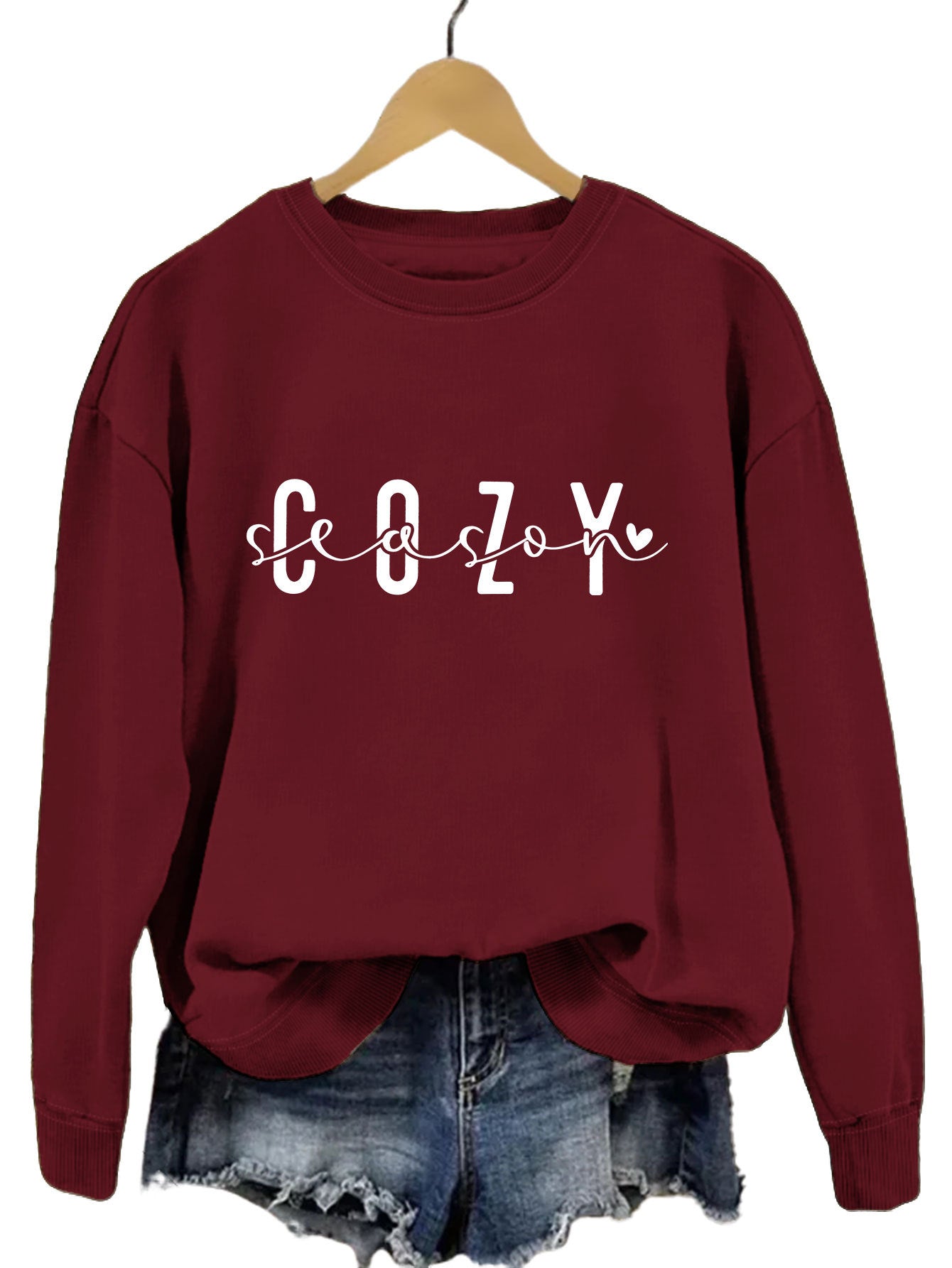 Cozy Autumn Crew Neck Print Pullover Sweater