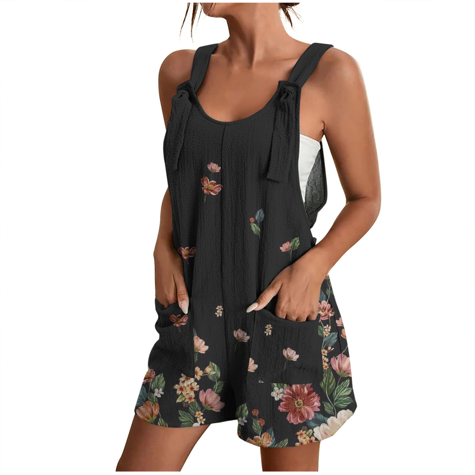 Casual Printed V-Neck Pocket Jumpsuit