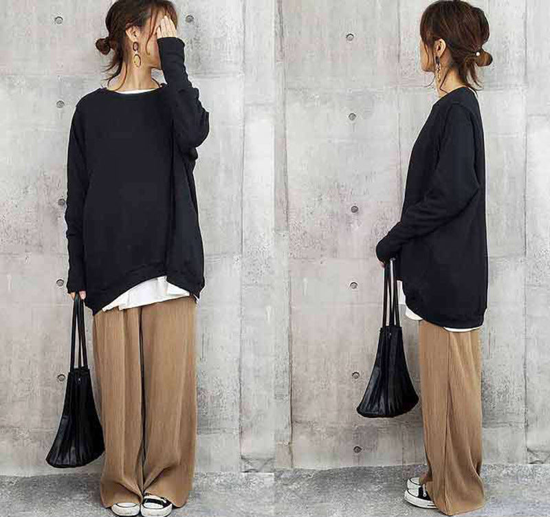 Cozy Oversized Cotton Pullover Women's Solid Color Sweater