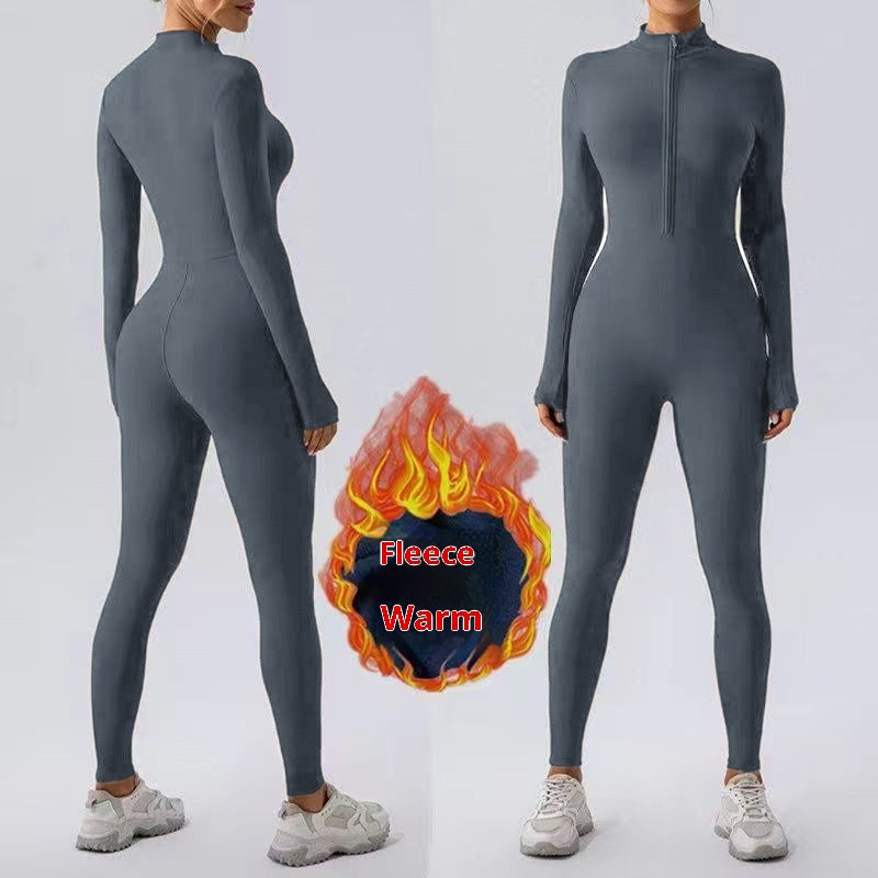 Fleece Yoga Jumpsuit Zipper Nude Feel Activewear