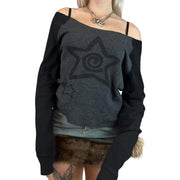 Backless Star Print Contrast Color Knit Sweater