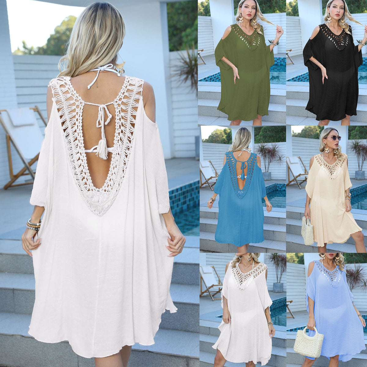 Sexy Deep-V Lace Beach Dress with Back Cutout