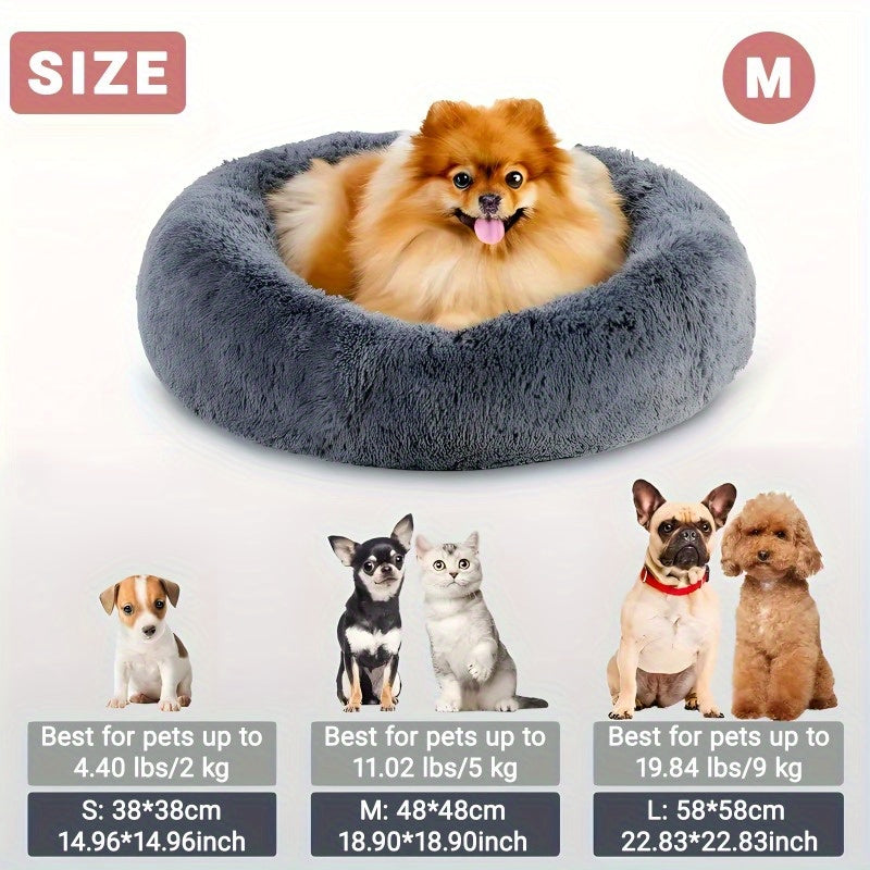 Soft And Cozy Donut Warm Dog Bed Nest, Multiple Sizes For Small To Medium Pets, Long Flannel Deep Sleep Bed, Suitable For Dogs And Cats, All-Season Use, Winter Warmth, Unique Round Design