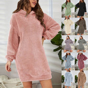 Womens Hooded Long-sleeve Plush Dress