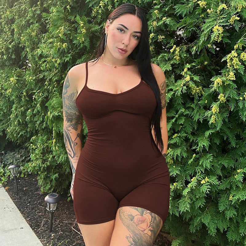 Sexy Backless Solid Strap Jumpsuit for Curve Fashion
