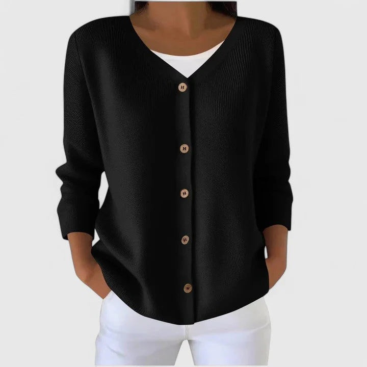 Womens Knitted Sweater V-neck Button-up Cardigan Womens Top