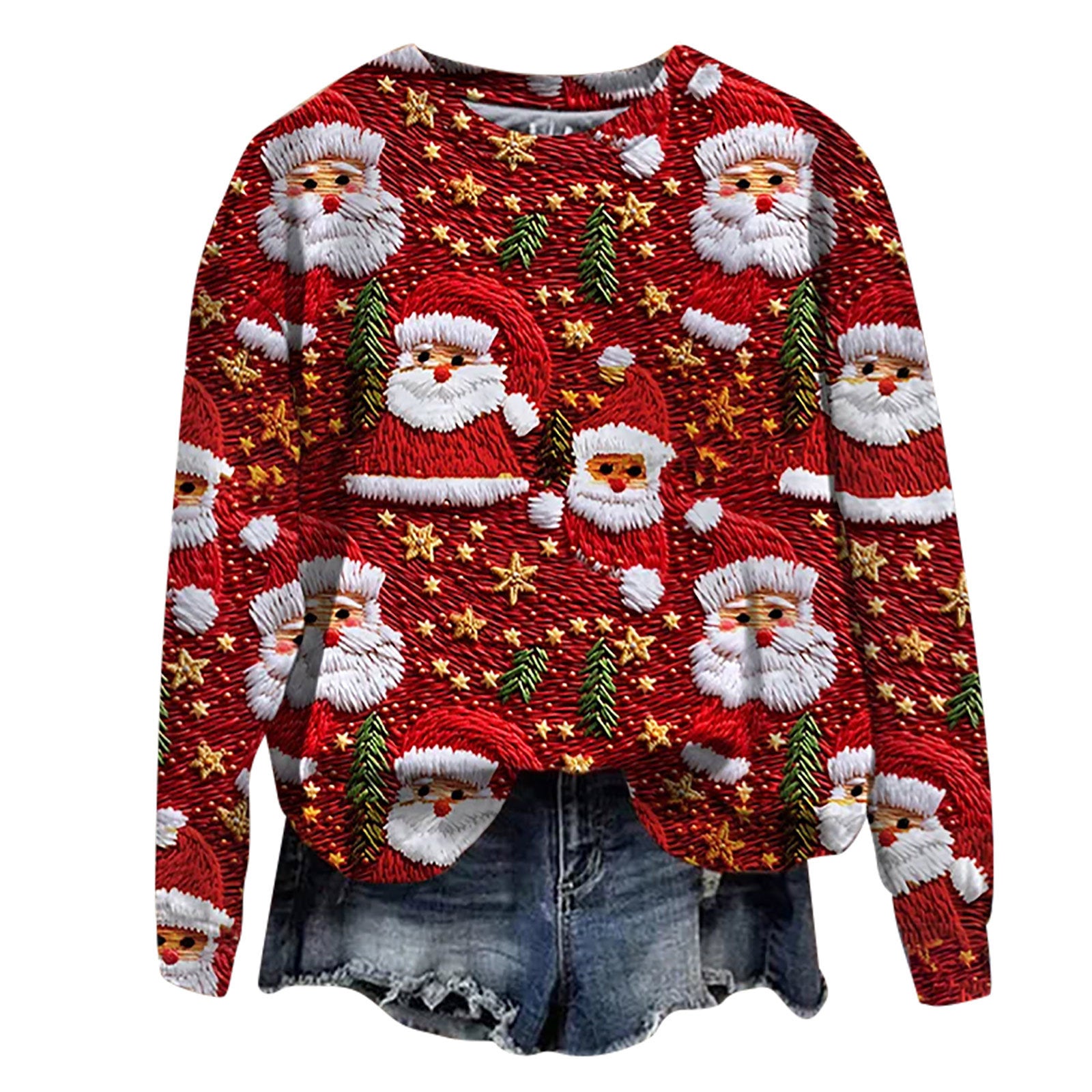 Festive 3D Christmas Print Long Sleeve Pullover Sweatshirt