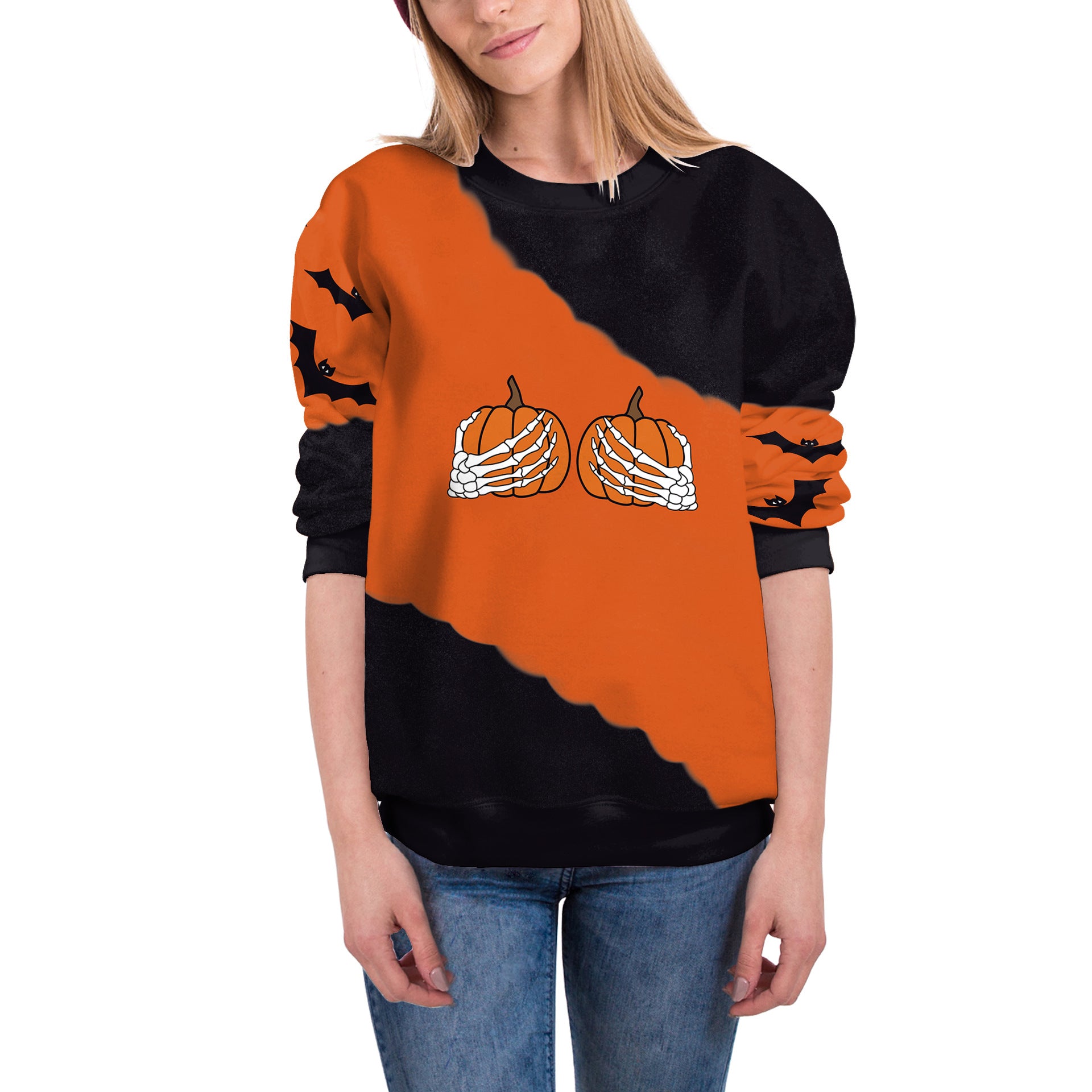 Women's Funny Pumpkin Halloween Graphic Long-Sleeve Sweater