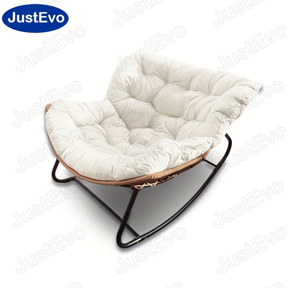 [Extra Large Rocking Chair] JUSTEVO Extra Large Cozy Rocking Chair - Ergonomically Designed Recliner Featuring an Adjustable Headrest, Sturdy Plastic Cushion & Robust Frame, Manual Reclining for Home Office, Patio