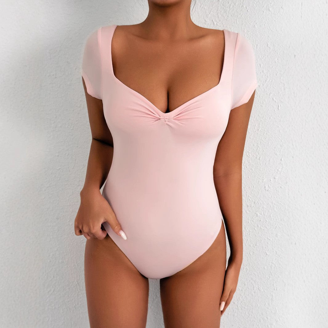 Chic V-Neck Slim Fit Short-Sleeve Bodysuit