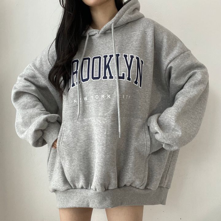 Women's Letter Print Hooded Mid-Length Loose Sweatshirt