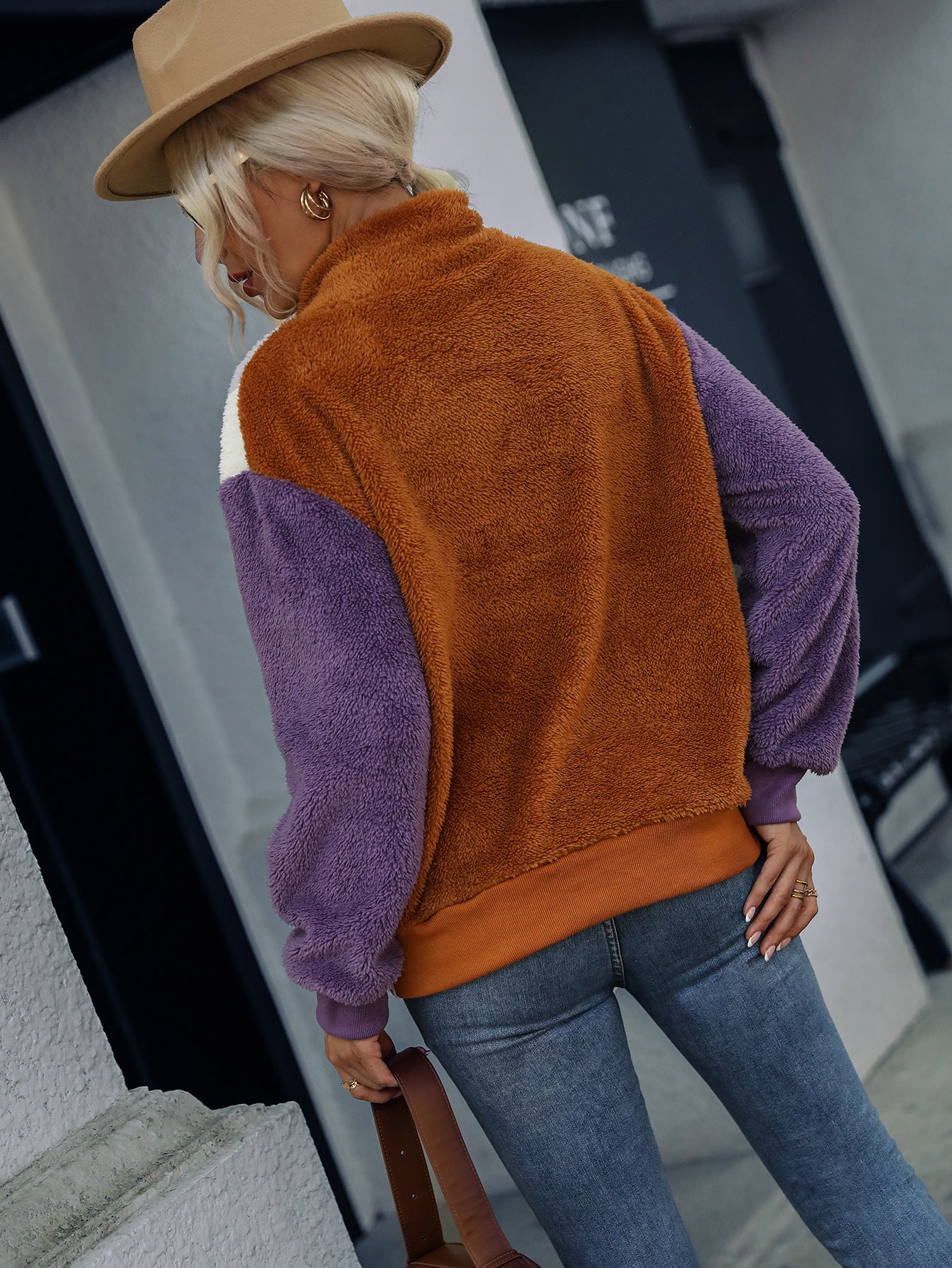Cozy Colorblock Long Sleeve Plush Pullover Sweater