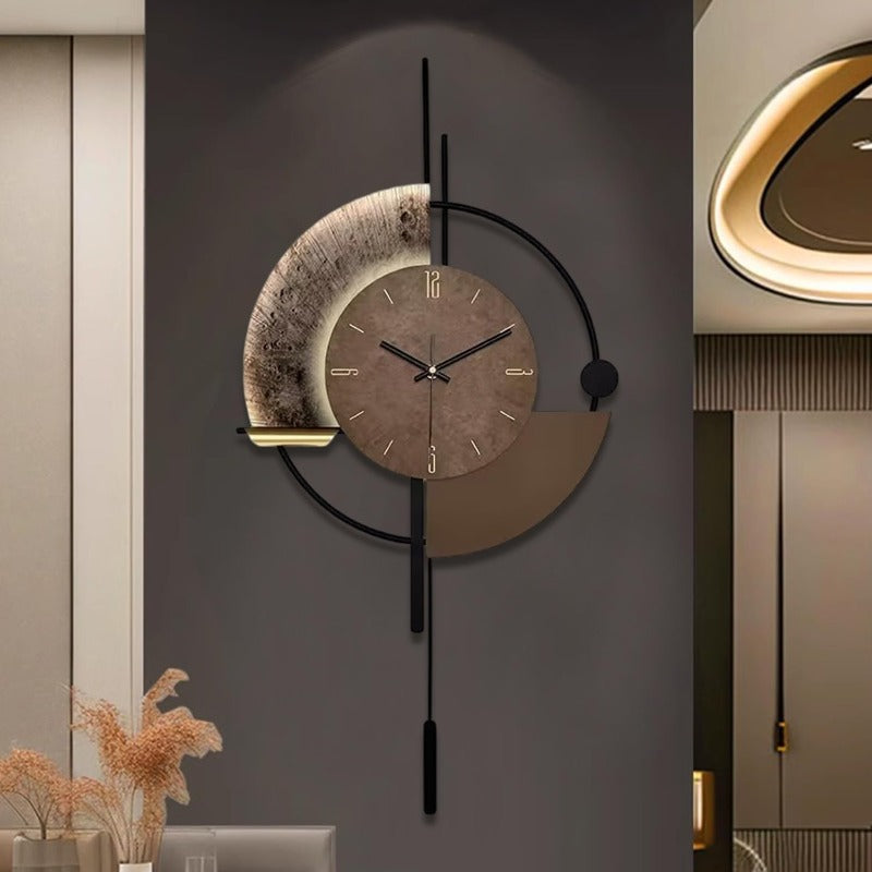Large Modern Wall Clock with Pendulum - Silent Non-Ticking Quartz Movement, Oversized 16.5” to 31.5” Range (Battery, AA Not Included), Face & Black/Beige Hands - Easy-Read Arabic Numerals, Elegant Large Clock for Living Room, Bedroom