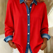 Women's Solid Color Printed Long-Sleeve Shirt